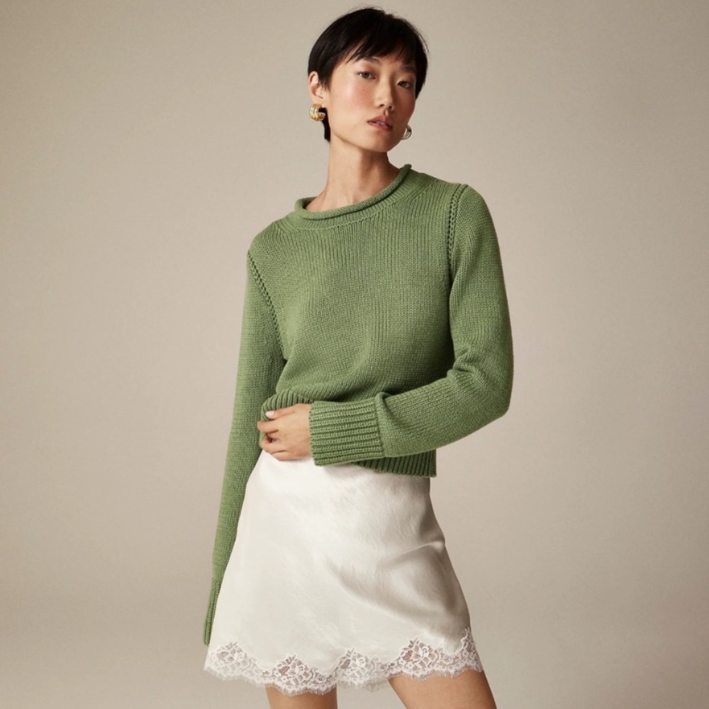 New JCREW Sz S Heritage Cotton Rollneck Sweater in Midnight Moss $89